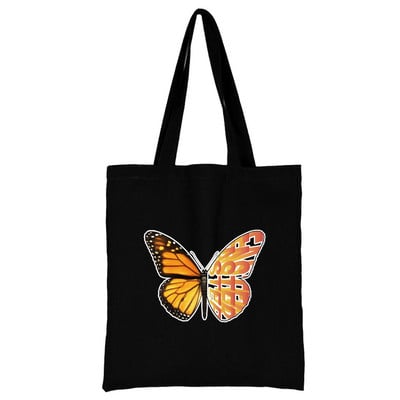 Nova ženska torba Torba za kupnju Torba na rame Sklopiva višekratna ležerna crna platnena studentska ručna torba s printom leptira