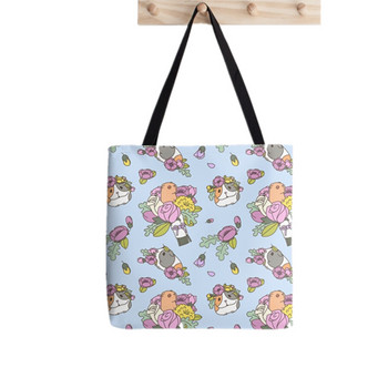 Γυναικεία τσάντα αγορών Guinea Pig Flower Printed Kawaii Bag Harajuku Shopping Canvas Shopping Shopper Τσάντα για κορίτσι Τσάντα Tote Shoulder Lady Bag