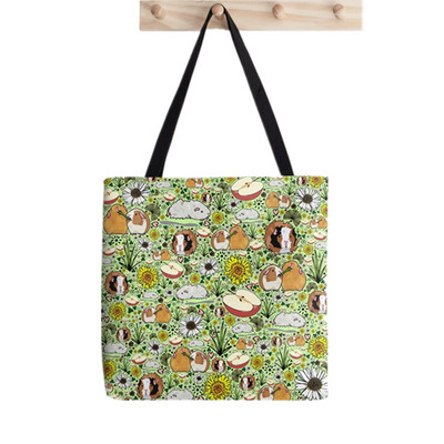 Ženska kupovna torba Kawaii torba s otisnutim cvjetovima od zamorca Harajuku Shopping platnena torba za kupnju Ženska torba na rame