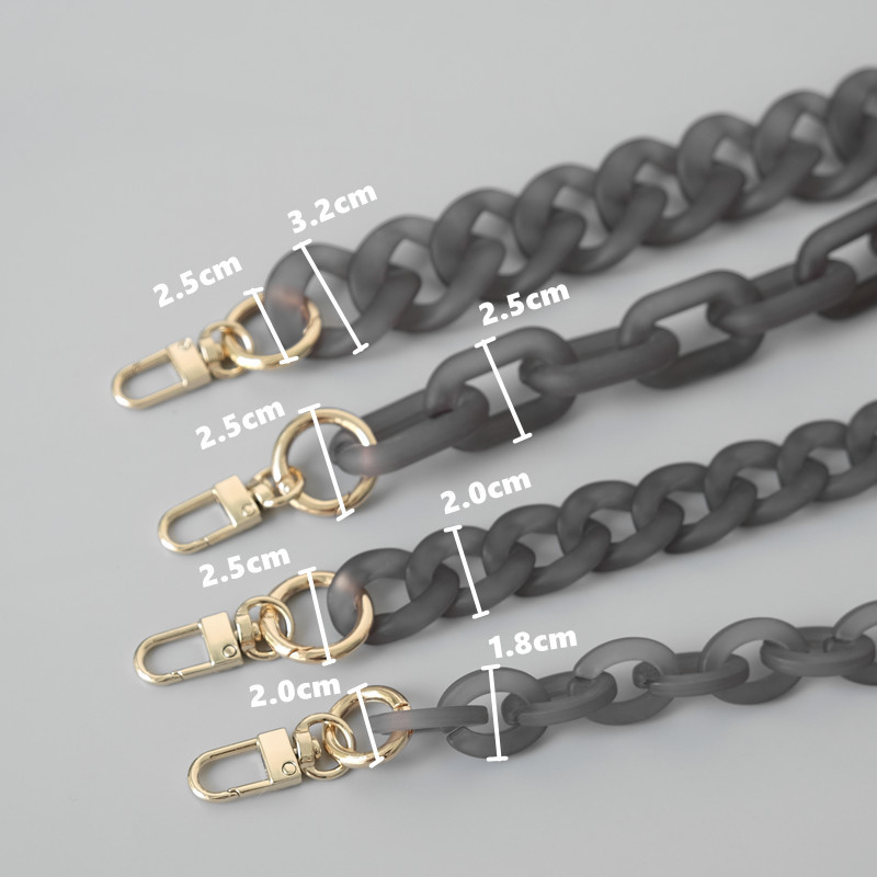 Naujas mados moters krepšio aksesuaras, nuimamų dalių pakaitinė grandinėlė, pilka derva, prabangus dirželis, moteriškas akrilo pečių rankenos grandinėlė