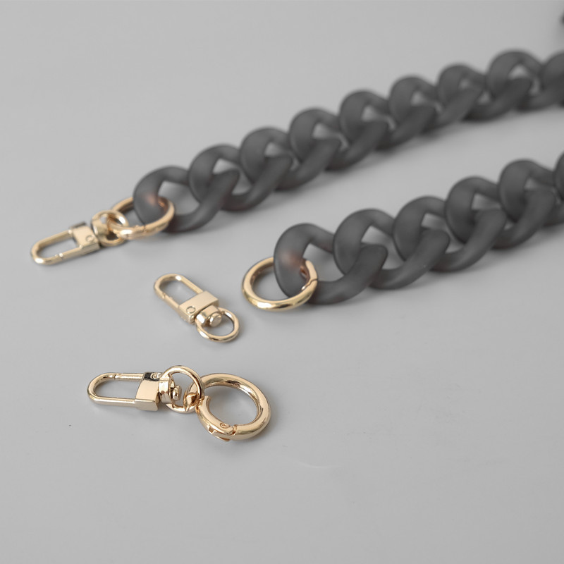 Naujas mados moters krepšio aksesuaras, nuimamų dalių pakaitinė grandinėlė, pilka derva, prabangus dirželis, moteriškas akrilo pečių rankenos grandinėlė