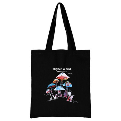 Női táska nagy kapacitású válltáskák Alkalmi vásárló vászon Divat Harajuku gombanyomat Újrafelhasználható összecsukható kézitáskák