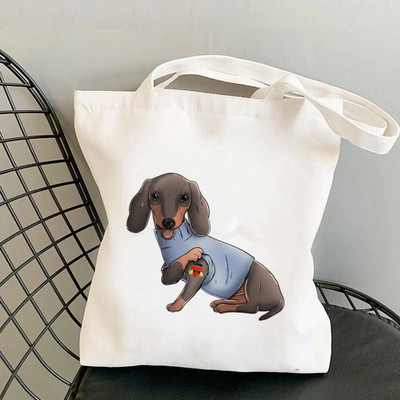 2021 Shopper Dachshund Doxie Love Printed Tote Bag žene Harajuku shopper torba djevojka Torba za kupovinu na rame Ženska platnena torba