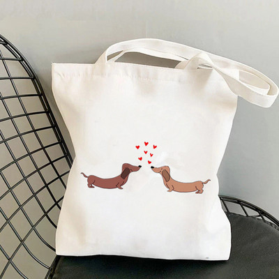 2021 Shopper Dachshund Doxie Love Printed Tote Bag žene Harajuku shopper torba djevojka Torba za kupovinu na rame Ženska platnena torba