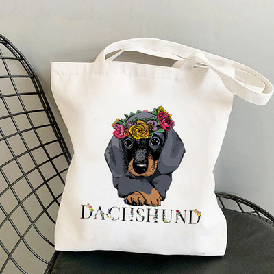 2021 Shopper Dachshund Doxie Love Printed Tote Bag žene Harajuku shopper torba djevojka Torba za kupovinu na rame Ženska platnena torba