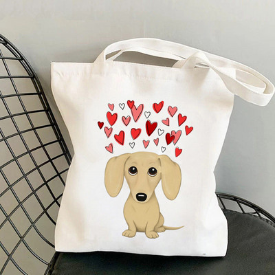 2021 Shopper Dachshund Doxie Love Printed Tote Bag žene Harajuku shopper torba djevojka Torba za kupovinu na rame Ženska platnena torba