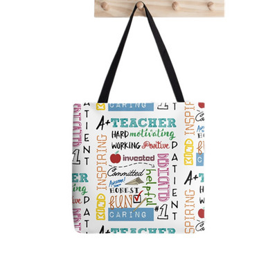 Női színes tanári minta Nyomtatott Kawaii táska Harajuku Bevásárlóvászon Shopper Bag lány kézitáska Vállas női táska