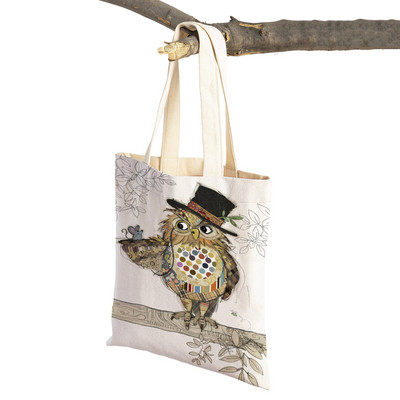 Hétköznapi rajzfilm, állatművészet, női bevásárló válltáska majom elefánt macska kutya vászon Összehajtható, újrafelhasználható szövetből készült női kézitáska