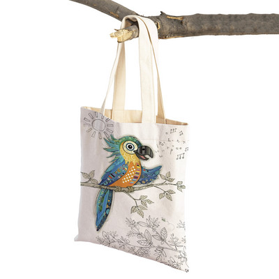 Hétköznapi rajzfilm, állatművészet, női bevásárló válltáska majom elefánt macska kutya vászon Összehajtható, újrafelhasználható szövetből készült női kézitáska