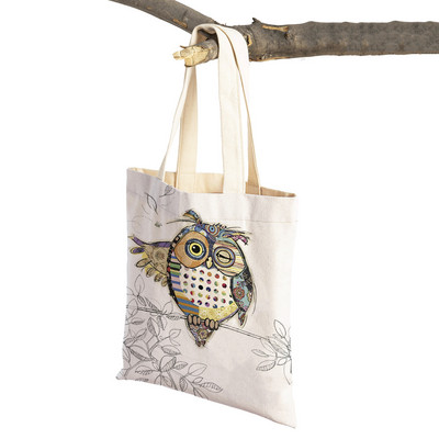 Hétköznapi rajzfilm, állatművészet, női bevásárló válltáska majom elefánt macska kutya vászon Összehajtható, újrafelhasználható szövetből készült női kézitáska