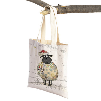 Hétköznapi rajzfilm, állatművészet, női bevásárló válltáska majom elefánt macska kutya vászon Összehajtható, újrafelhasználható szövetből készült női kézitáska