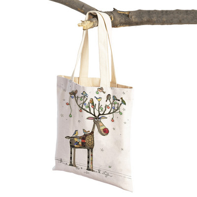 Hétköznapi rajzfilm, állatművészet, női bevásárló válltáska majom elefánt macska kutya vászon Összehajtható, újrafelhasználható szövetből készült női kézitáska