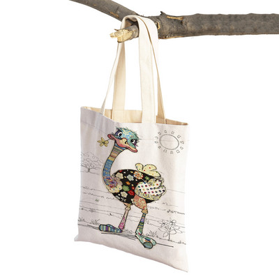 Hétköznapi rajzfilm, állatművészet, női bevásárló válltáska majom elefánt macska kutya vászon Összehajtható, újrafelhasználható szövetből készült női kézitáska