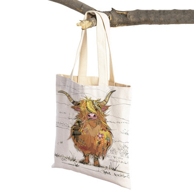 Hétköznapi rajzfilm, állatművészet, női bevásárló válltáska majom elefánt macska kutya vászon Összehajtható, újrafelhasználható szövetből készült női kézitáska