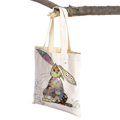 Hétköznapi rajzfilm, állatművészet, női bevásárló válltáska majom elefánt macska kutya vászon Összehajtható, újrafelhasználható szövetből készült női kézitáska