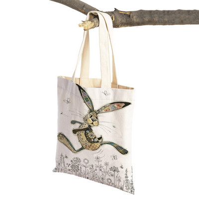 Hétköznapi rajzfilm, állatművészet, női bevásárló válltáska majom elefánt macska kutya vászon Összehajtható, újrafelhasználható szövetből készült női kézitáska