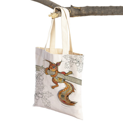 Hétköznapi rajzfilm, állatművészet, női bevásárló válltáska majom elefánt macska kutya vászon Összehajtható, újrafelhasználható szövetből készült női kézitáska