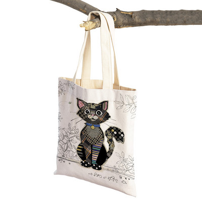 Hétköznapi rajzfilm, állatművészet, női bevásárló válltáska majom elefánt macska kutya vászon Összehajtható, újrafelhasználható szövetből készült női kézitáska