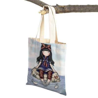 Παιδική τσάντα αγορών κινουμένων σχεδίων για κυρία και στις δύο όψεις Πτυσσόμενη επαναχρησιμοποιήσιμη καμβάς Casual Cute Girl Tote Γυναικεία φορητή τσάντα ταξιδιού