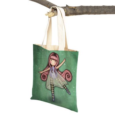 Παιδική τσάντα αγορών κινουμένων σχεδίων για κυρία και στις δύο όψεις Πτυσσόμενη επαναχρησιμοποιήσιμη καμβάς Casual Cute Girl Tote Γυναικεία φορητή τσάντα ταξιδιού