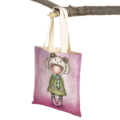 Παιδική τσάντα αγορών κινουμένων σχεδίων για κυρία και στις δύο όψεις Πτυσσόμενη επαναχρησιμοποιήσιμη καμβάς Casual Cute Girl Tote Γυναικεία φορητή τσάντα ταξιδιού
