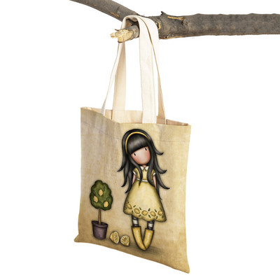Παιδική τσάντα αγορών κινουμένων σχεδίων για κυρία και στις δύο όψεις Πτυσσόμενη επαναχρησιμοποιήσιμη καμβάς Casual Cute Girl Tote Γυναικεία φορητή τσάντα ταξιδιού