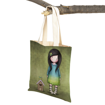Παιδική τσάντα αγορών κινουμένων σχεδίων για κυρία και στις δύο όψεις Πτυσσόμενη επαναχρησιμοποιήσιμη καμβάς Casual Cute Girl Tote Γυναικεία φορητή τσάντα ταξιδιού