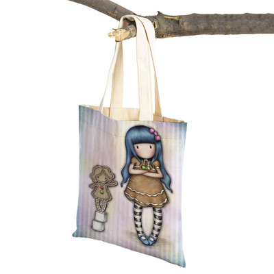 Παιδική τσάντα αγορών κινουμένων σχεδίων για κυρία και στις δύο όψεις Πτυσσόμενη επαναχρησιμοποιήσιμη καμβάς Casual Cute Girl Tote Γυναικεία φορητή τσάντα ταξιδιού