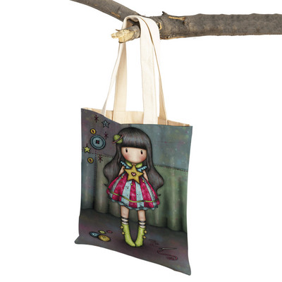 Παιδική τσάντα αγορών κινουμένων σχεδίων για κυρία και στις δύο όψεις Πτυσσόμενη επαναχρησιμοποιήσιμη καμβάς Casual Cute Girl Tote Γυναικεία φορητή τσάντα ταξιδιού