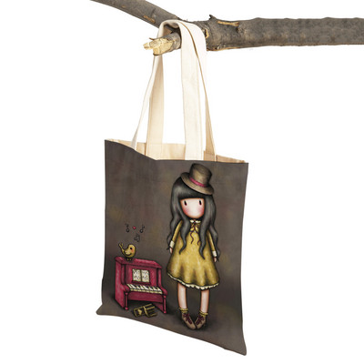 Παιδική τσάντα αγορών κινουμένων σχεδίων για κυρία και στις δύο όψεις Πτυσσόμενη επαναχρησιμοποιήσιμη καμβάς Casual Cute Girl Tote Γυναικεία φορητή τσάντα ταξιδιού