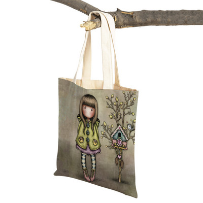 Παιδική τσάντα αγορών κινουμένων σχεδίων για κυρία και στις δύο όψεις Πτυσσόμενη επαναχρησιμοποιήσιμη καμβάς Casual Cute Girl Tote Γυναικεία φορητή τσάντα ταξιδιού