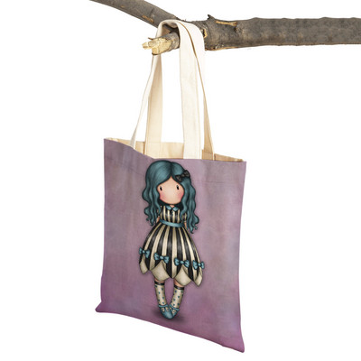 Παιδική τσάντα αγορών κινουμένων σχεδίων για κυρία και στις δύο όψεις Πτυσσόμενη επαναχρησιμοποιήσιμη καμβάς Casual Cute Girl Tote Γυναικεία φορητή τσάντα ταξιδιού