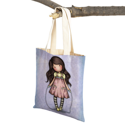 Παιδική τσάντα αγορών κινουμένων σχεδίων για κυρία και στις δύο όψεις Πτυσσόμενη επαναχρησιμοποιήσιμη καμβάς Casual Cute Girl Tote Γυναικεία φορητή τσάντα ταξιδιού