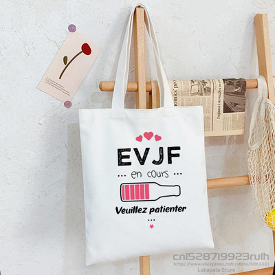 Evjf Future Mariee Canvas Black Team Bride Bachelorette Tote Τσάντες Harajuku Girl Tote Eco Shopper Τσάντες ώμου για γαμήλια πάρτι