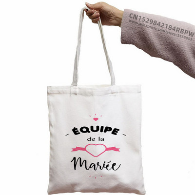 Evjf Future Mariee Canvas Black Team Bride Bachelorette Tote Bags Harajuku Girl Tote Eco Shopper Wedding Party torbe Tote