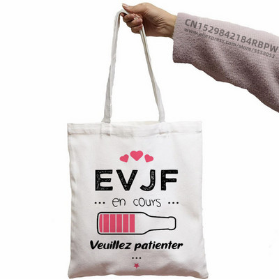 Evjf Future Mariee Canvas Black Team Bride Bachelorette Tote Bags Harajuku Girl Tote Eco Shopper Wedding Party torbe Tote