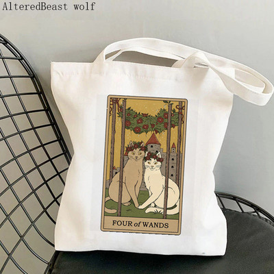 Sieviešu pircēju soma The Lovers cat Tarot Printed Soma Harajuku Iepirkšanās kanvas Shopper Bag meitenes rokassomiņa Tote plecu Lady Bag