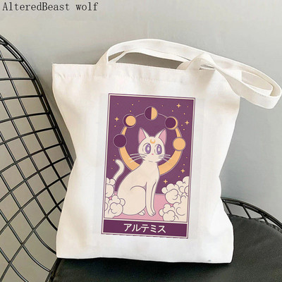 Sieviešu pircēju soma The Lovers cat Tarot Printed Soma Harajuku Iepirkšanās kanvas Shopper Bag meitenes rokassomiņa Tote plecu Lady Bag