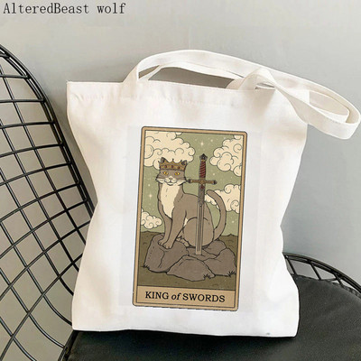 Sieviešu pircēju soma The Lovers cat Tarot Printed Soma Harajuku Iepirkšanās kanvas Shopper Bag meitenes rokassomiņa Tote plecu Lady Bag