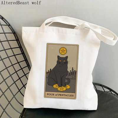 Sieviešu pircēju soma The Lovers cat Tarot Printed Soma Harajuku Iepirkšanās kanvas Shopper Bag meitenes rokassomiņa Tote plecu Lady Bag