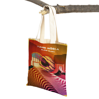 Zenei plakátok különböző zenekarok előadásában Bevásárlótáska Dupla nyomtatás Alkalmi skandináv vásárlói táskák Női vászon tote Női kézitáska