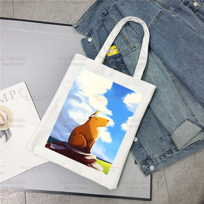 Nákupná taška Capybaras Kawaii, plátené tašky, jutová taška s kreslenými zvieratkami, roztomilá skladacia taška, opakovane použiteľné tašky, nákupné plátno