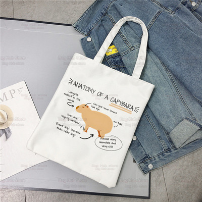 Nákupná taška Capybaras Kawaii, plátené tašky, jutová taška s kreslenými zvieratkami, roztomilá skladacia taška, opakovane použiteľné tašky, nákupné plátno