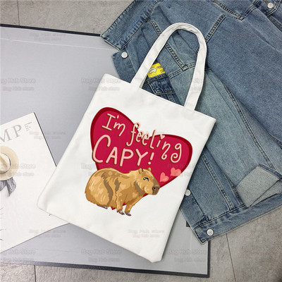 Nákupná taška Capybaras Kawaii, plátené tašky, jutová taška s kreslenými zvieratkami, roztomilá skladacia taška, opakovane použiteľné tašky, nákupné plátno