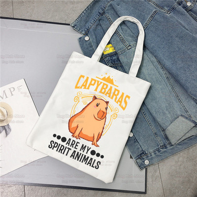 Nákupná taška Capybaras Kawaii, plátené tašky, jutová taška s kreslenými zvieratkami, roztomilá skladacia taška, opakovane použiteľné tašky, nákupné plátno