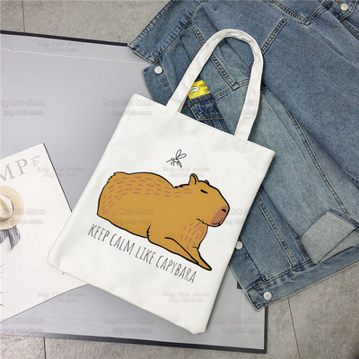 Nákupná taška Capybaras Kawaii, plátené tašky, jutová taška s kreslenými zvieratkami, roztomilá skladacia taška, opakovane použiteľné tašky, nákupné plátno