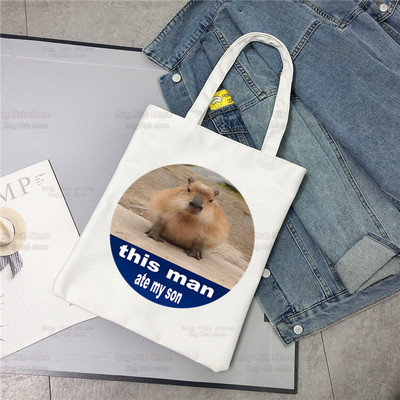 Nákupná taška Capybaras Kawaii, plátené tašky, jutová taška s kreslenými zvieratkami, roztomilá skladacia taška, opakovane použiteľné tašky, nákupné plátno