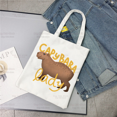 Nákupná taška Capybaras Kawaii, plátené tašky, jutová taška s kreslenými zvieratkami, roztomilá skladacia taška, opakovane použiteľné tašky, nákupné plátno