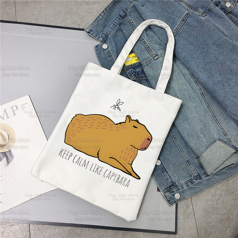 Nákupná taška Capybaras Kawaii, plátené tašky, jutová taška s kreslenými zvieratkami, roztomilá skladacia taška, opakovane použiteľné tašky, nákupné plátno
