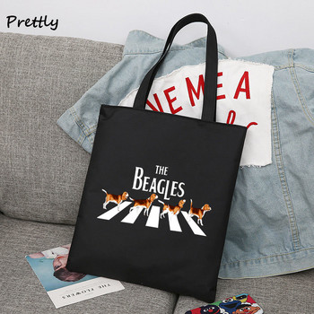 The Beagles Dog Band Canvas Shopping Tote Bags for Women Funny Dogs Lover Beagle Tote Bag Cute Shoulder Μεγάλης χωρητικότητας Handbang